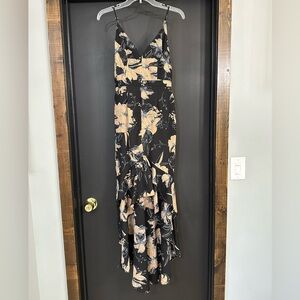 Lulu's Black and Tan Floral High Low Dress